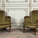 Pair of louis xv style armchairs in carved beech around 1920