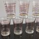 Set of 7 vintage glasses bordered gold and red years 50/60
