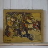 Painting on canvas abstract art signed boussy 1977