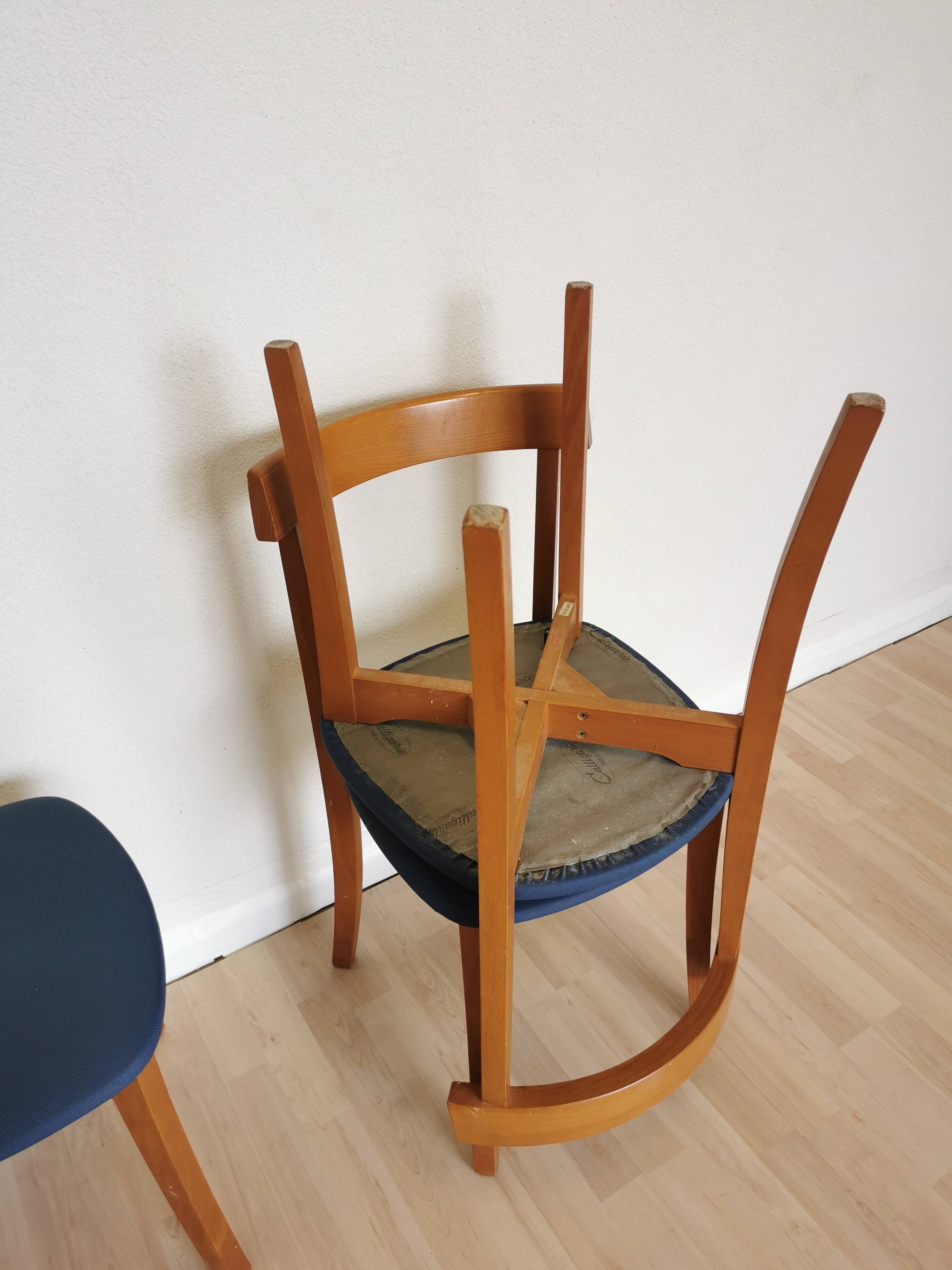 Set of 4 Calligaris Dining Chairs: Mid-Century Italian Design, Blue Fabric