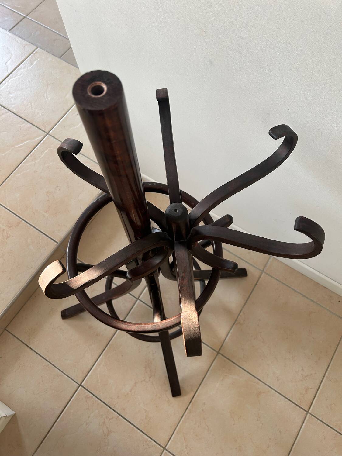 Baumann style 1960 swivel parrot coat rack in bent wood