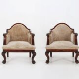 Set early Empire solid mahogany wood and sheepskin armchairs, 1820s