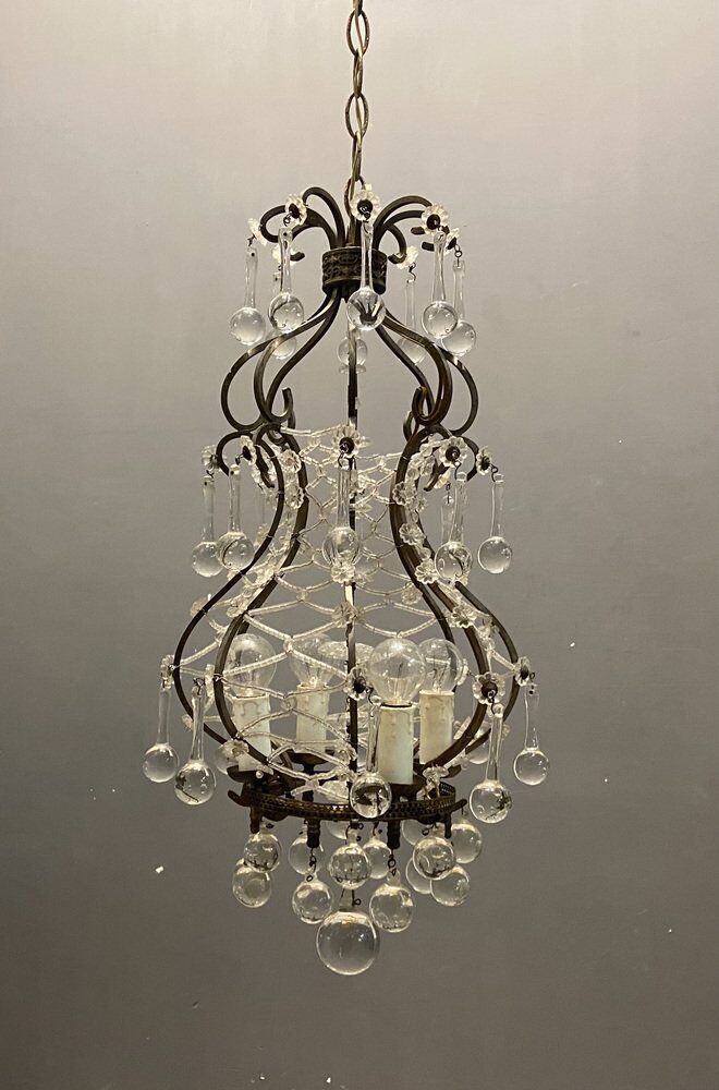 Vintage italian light pendant with murano glass drops