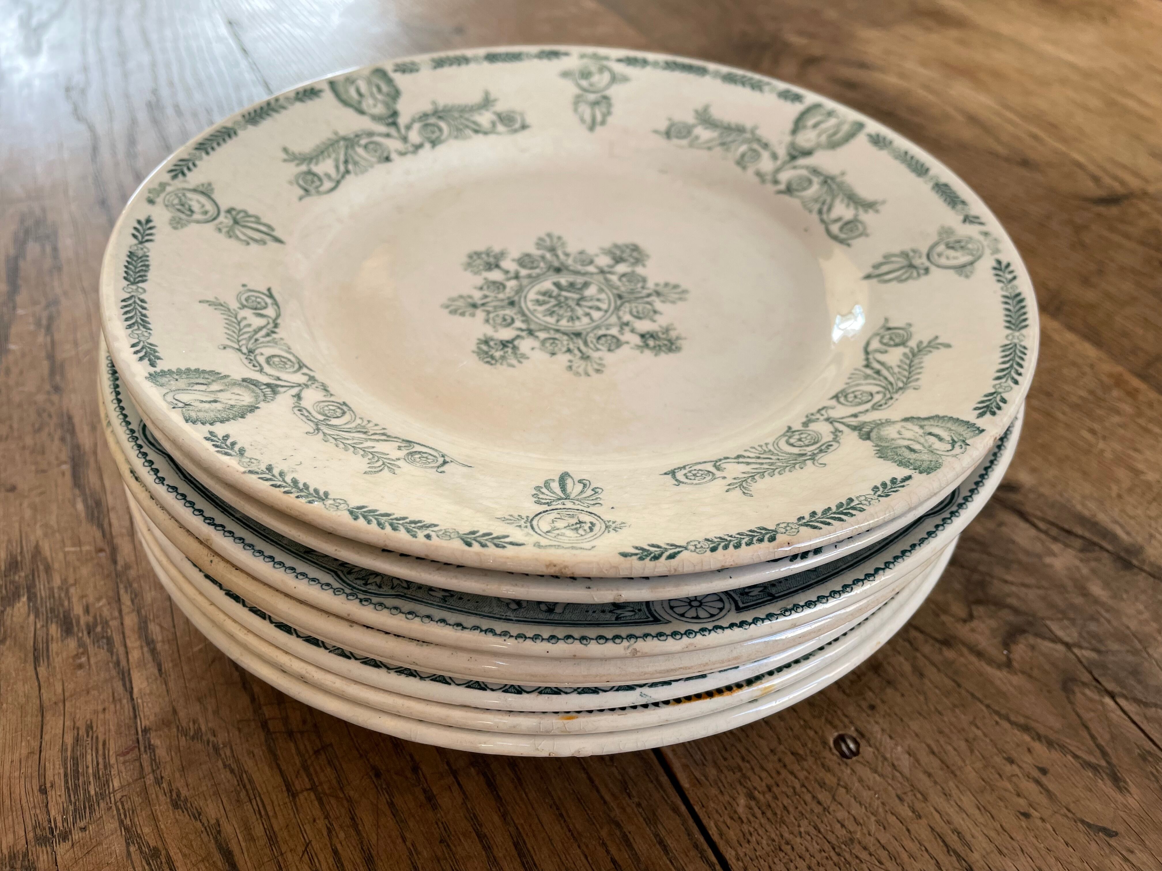 Set of 8dessert plates mismatched Iron Earth XIXth
