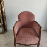 Armchair art deco pink velvet trim