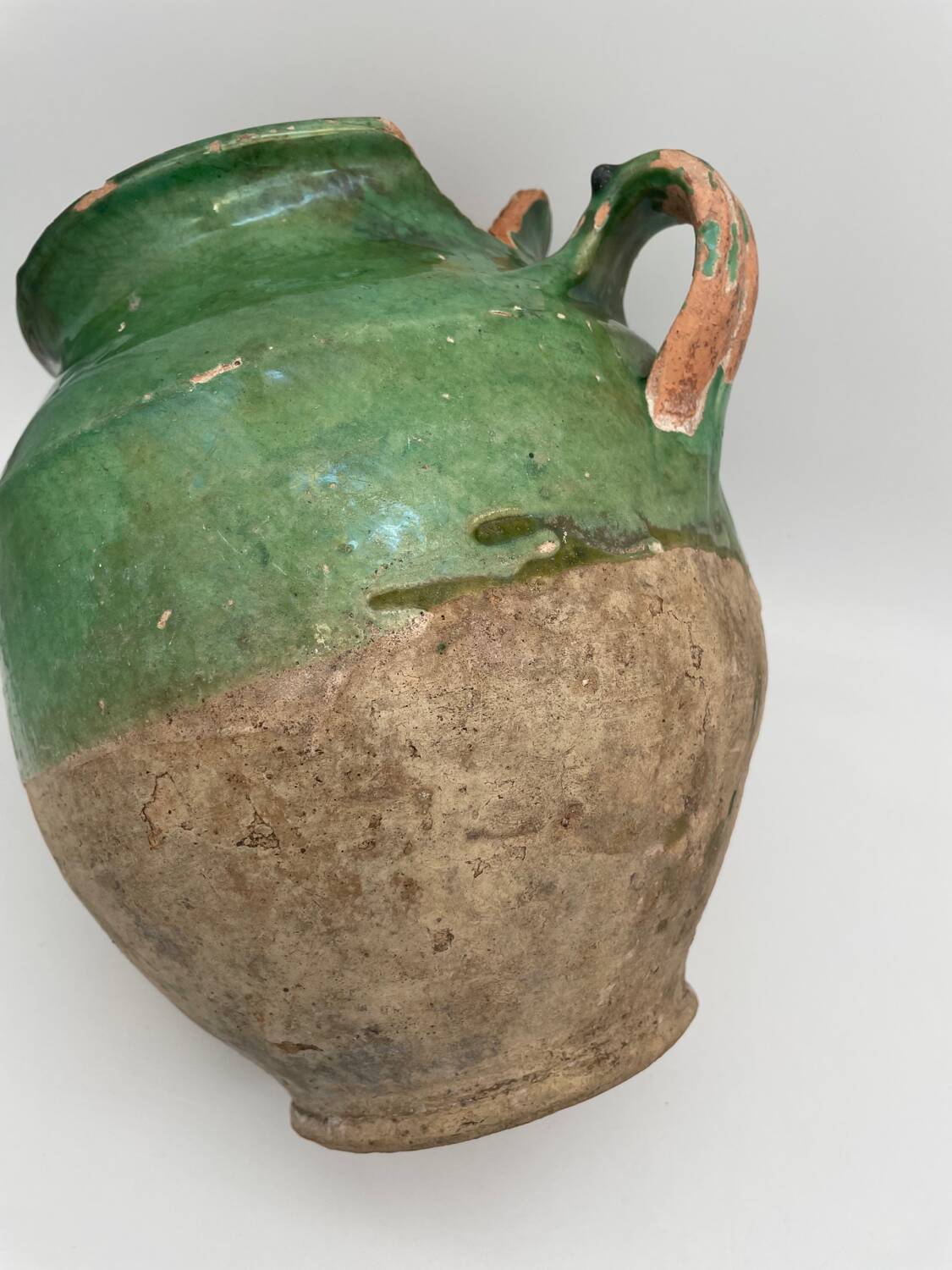 Old green glazed earthenware jam pot France 19th century