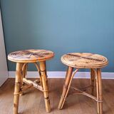 Pair of spiral rattan stools