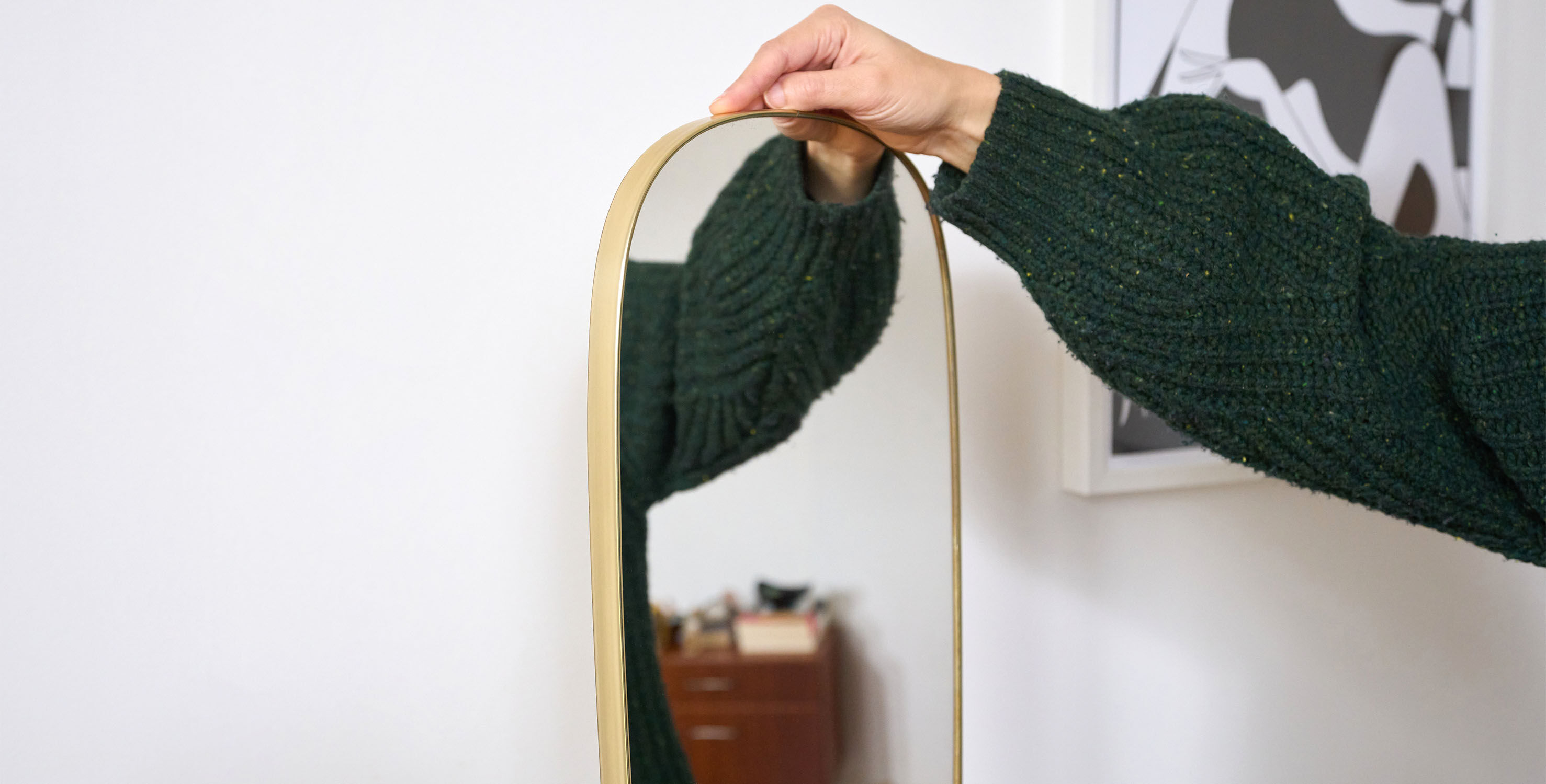 Vintage brass mirror, H78cm