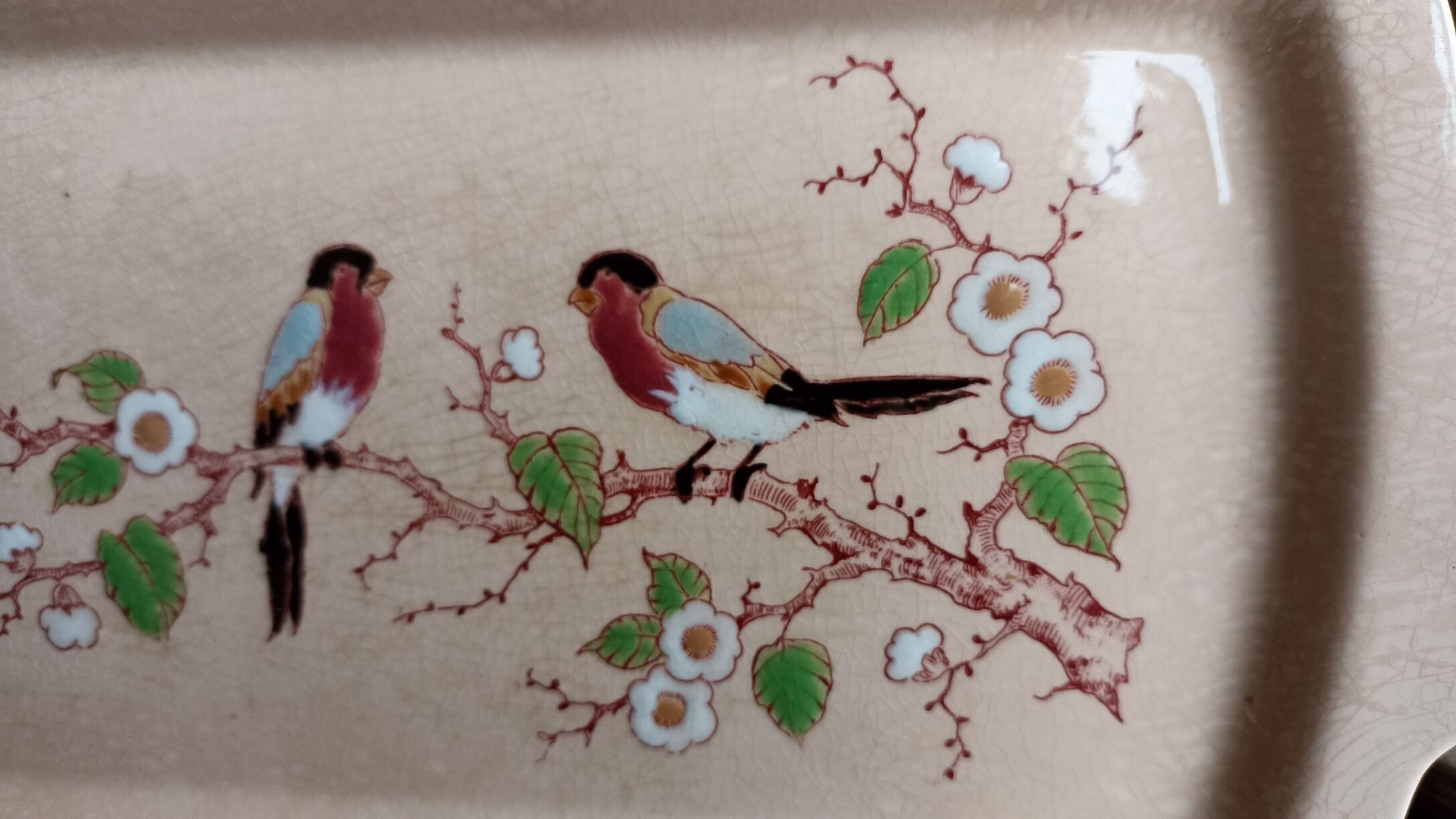 Art Deco cake dish by Longwy in pink earthenware and cloisonné enamels