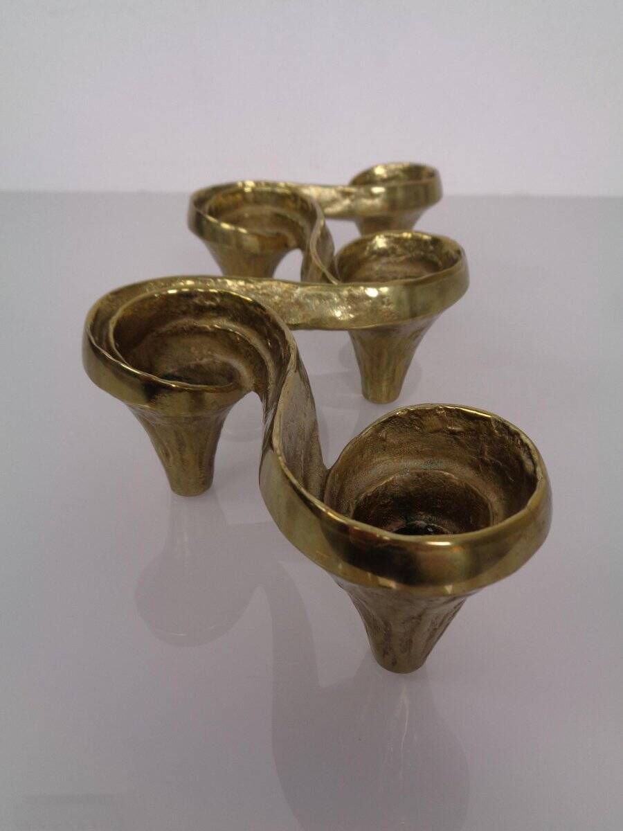 Large Brutalist Bronze Candleholder by Michael Harjes, 1960s