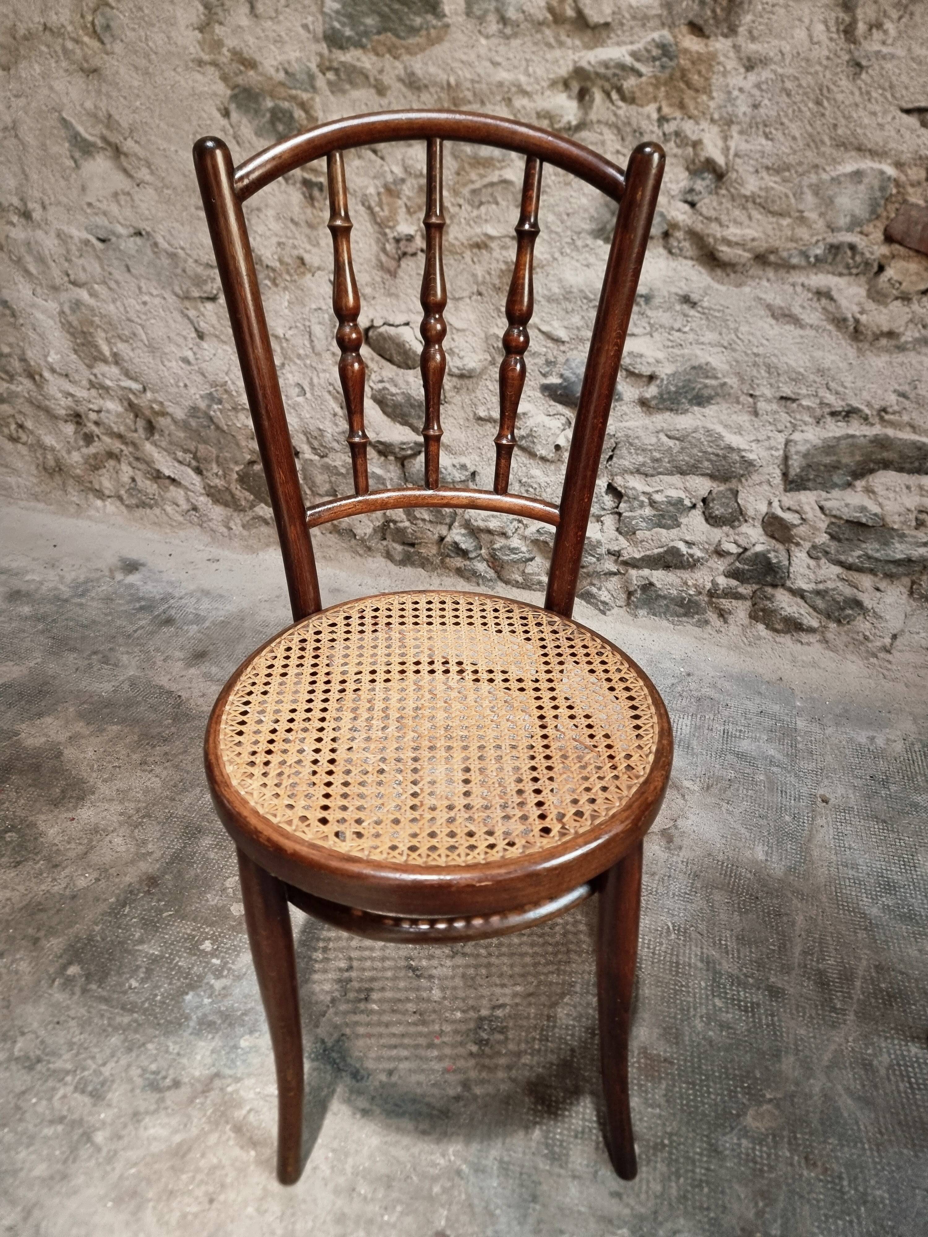 2 chaises bistrot viennoises Kohn antiques en bois courbé et cannage, Autriche vers 1900–1930