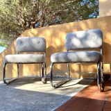 Pair of mid century armchairs / fireside chairs in French terry fabric