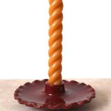 Burgundy ceramic candle holder with serrated plate