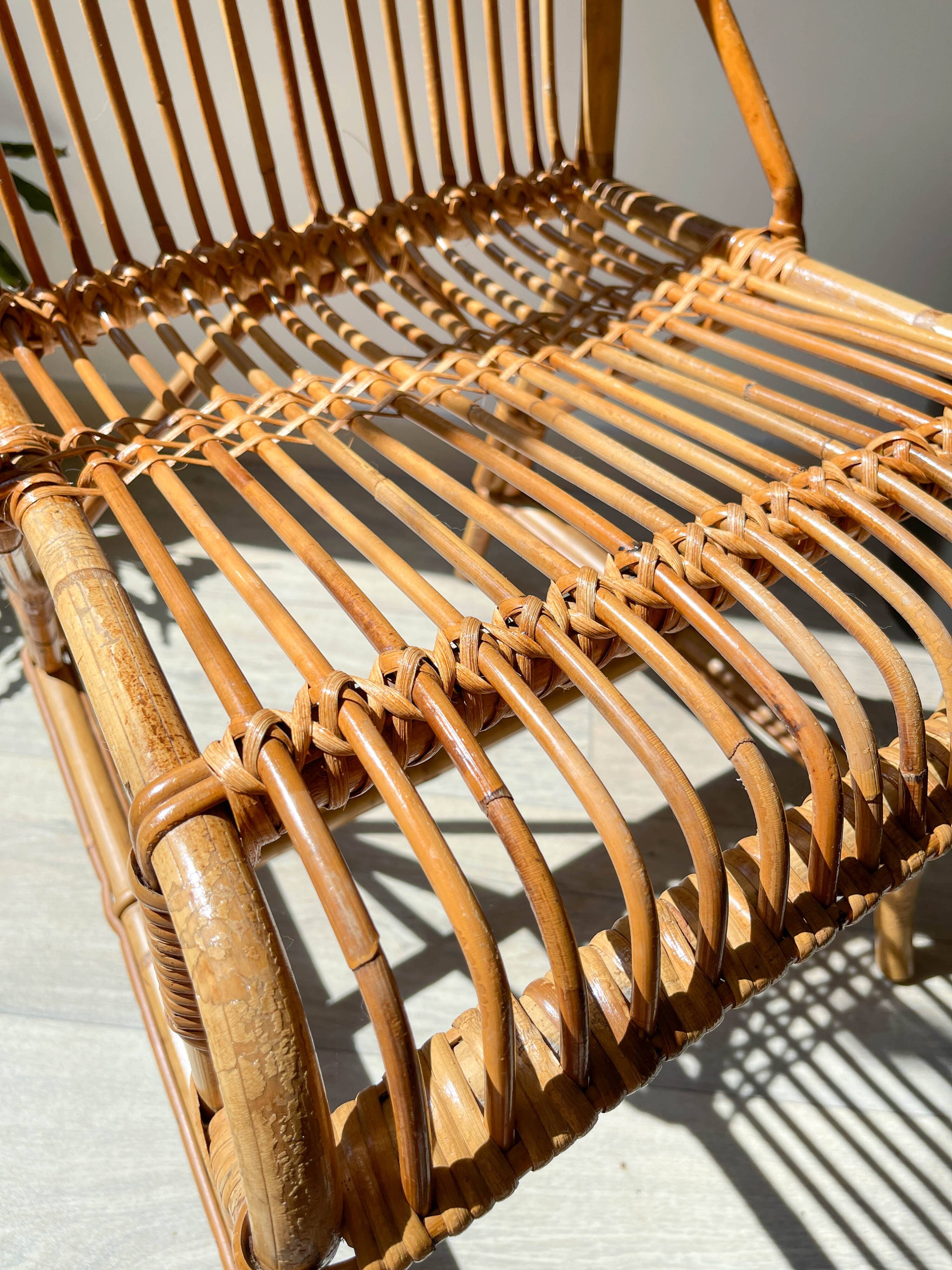 Chaise en rotin vintage 1970