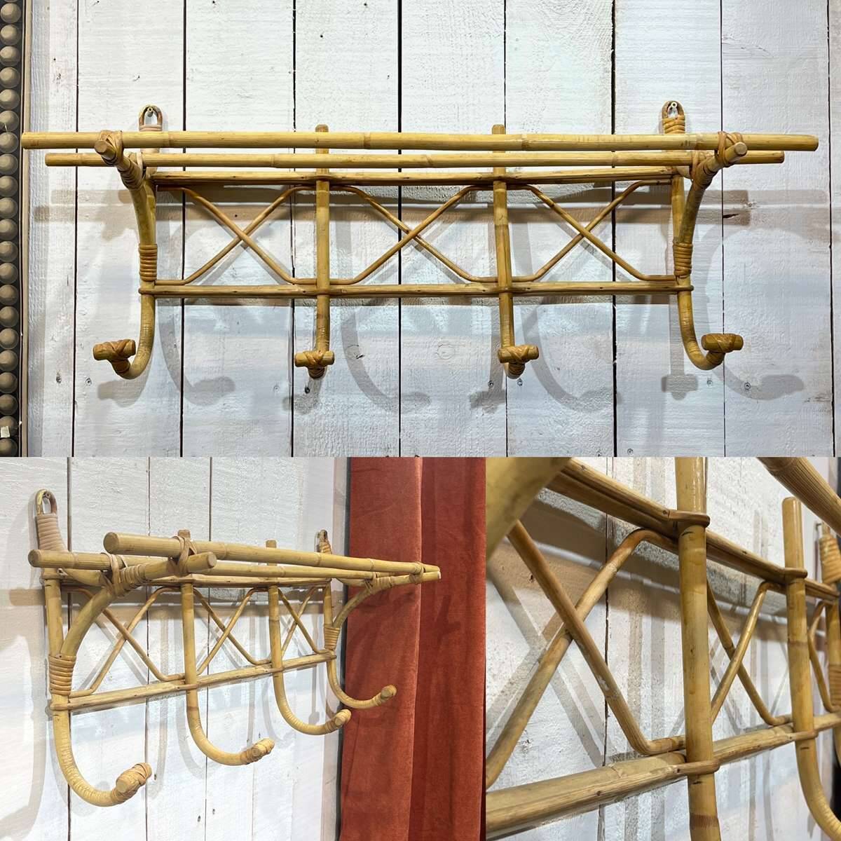 1960s rattan wall coat rack