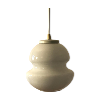 Suspension en verre opalin blanc années 70 vintage