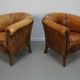 Vintage Dutch Cognac Leather Club Chairs, Set of 2