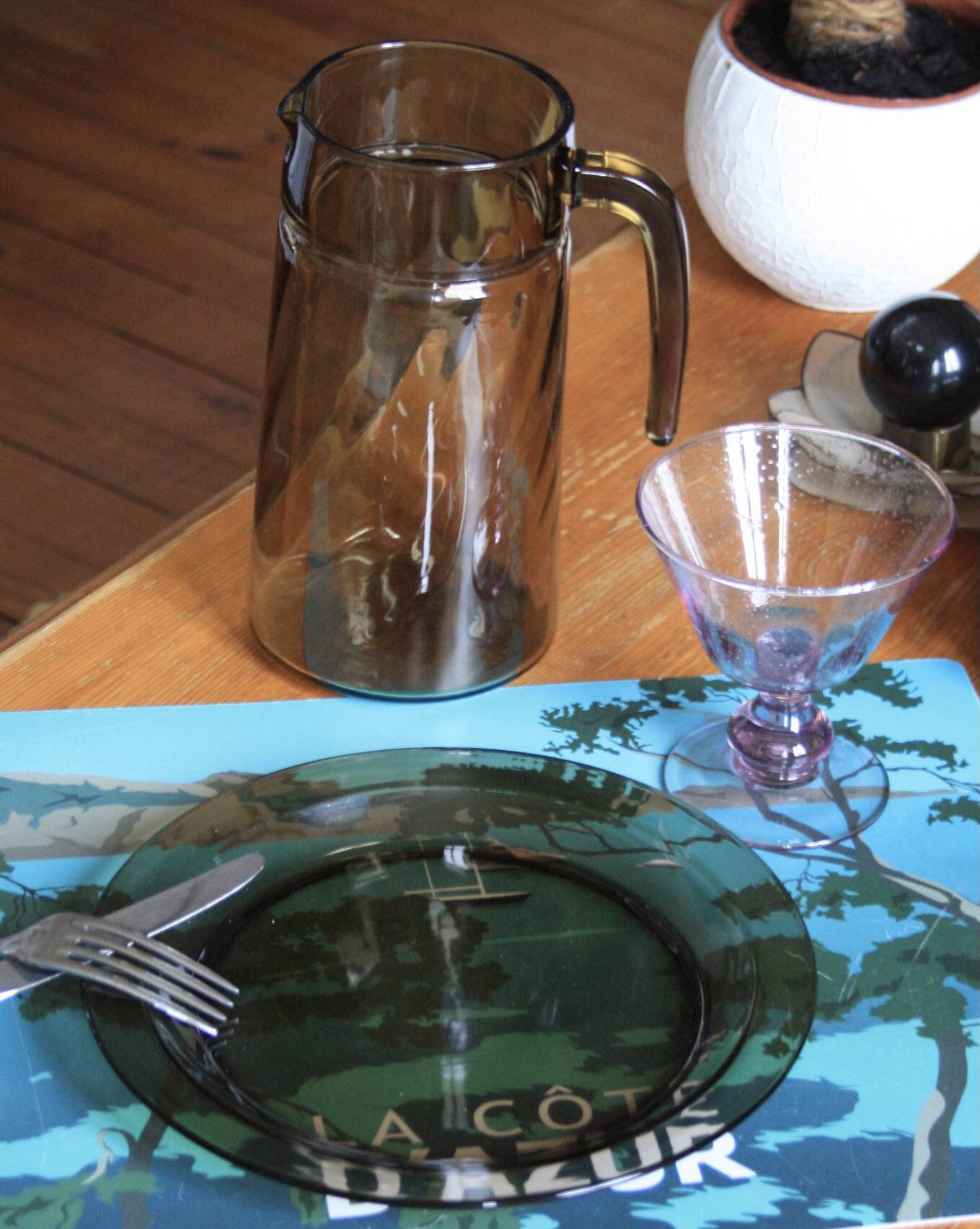 Set of 6 Vereco smoked glass dinner plates