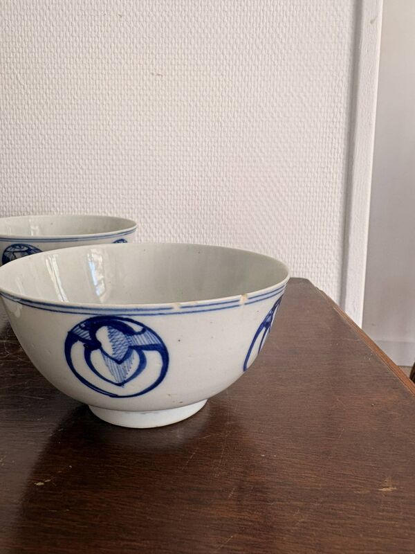 Lot Bol Riz Thé Bleu Blanc Porcelaine Chine Bleu Cobalt Dragons Impériaux