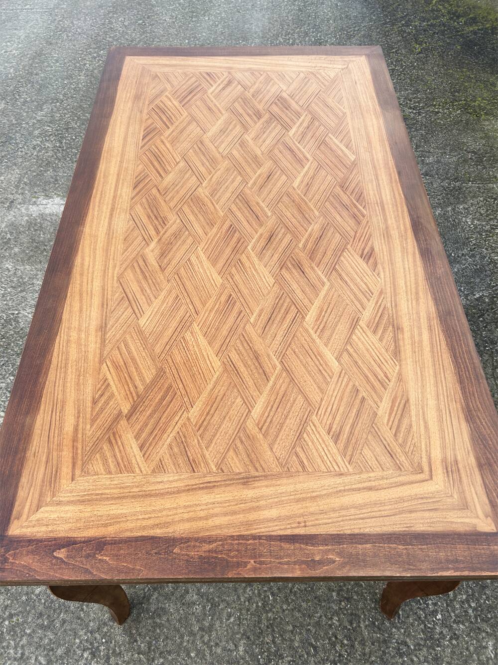 Large extendable table, marquetry, oak, vintage, 1950s