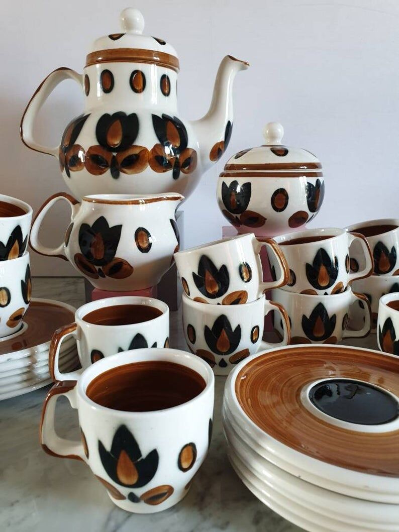 Full-scale coffee service model "Kimono" manufacture Boch Louvière 1968
