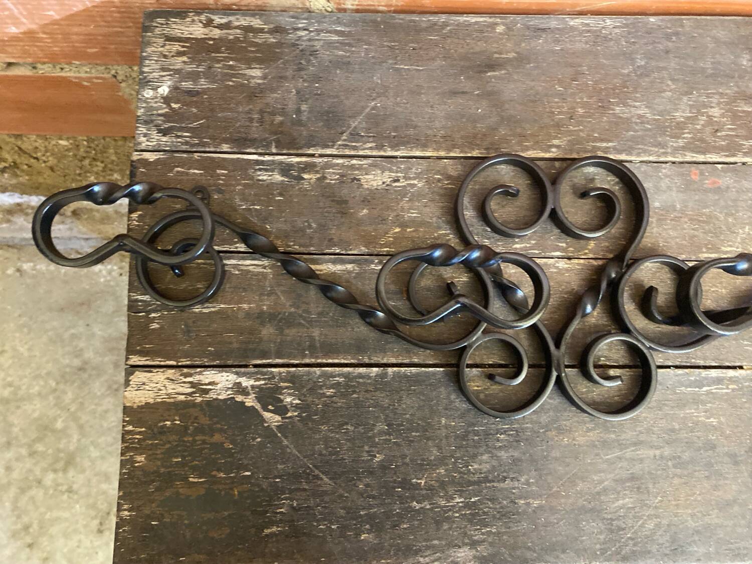 Vintage Wall Coat Rack with 4 Black Wrought Iron Heart-Shaped Hooks