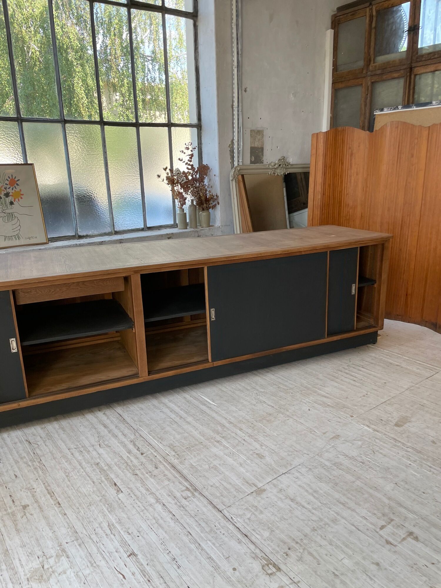 Two-sided counter sliding doors oak XXL 4m enfilade