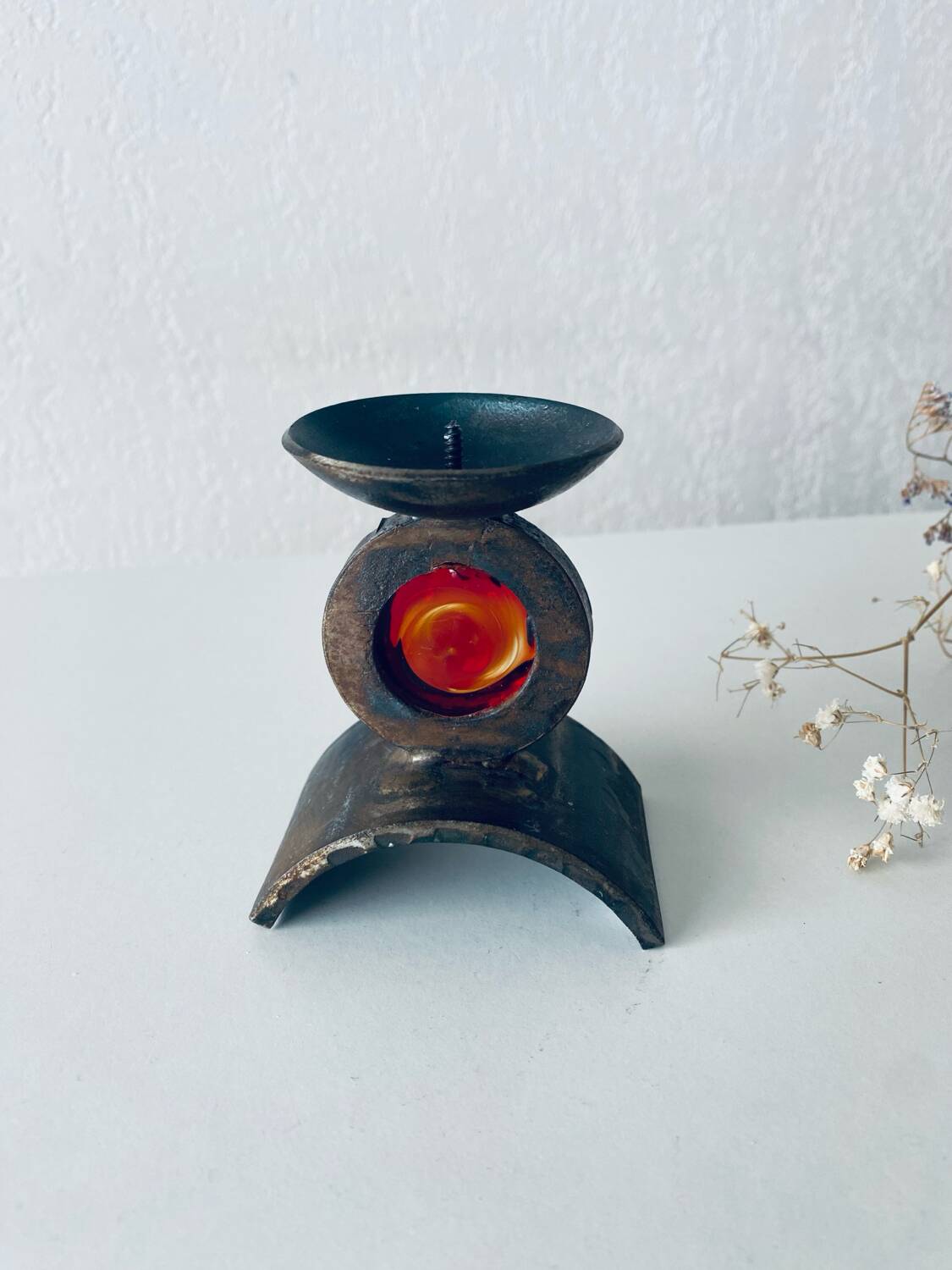 Monastic iron candle holder signed Taizé