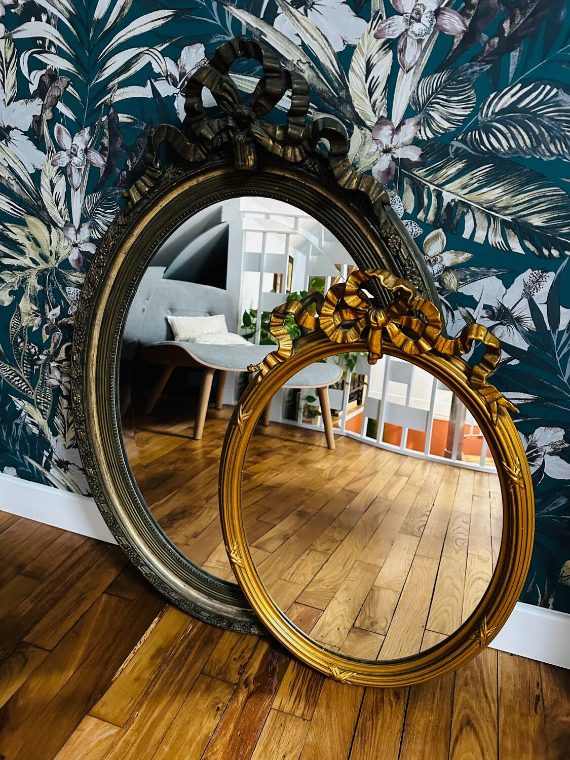 Large antique oval mirror