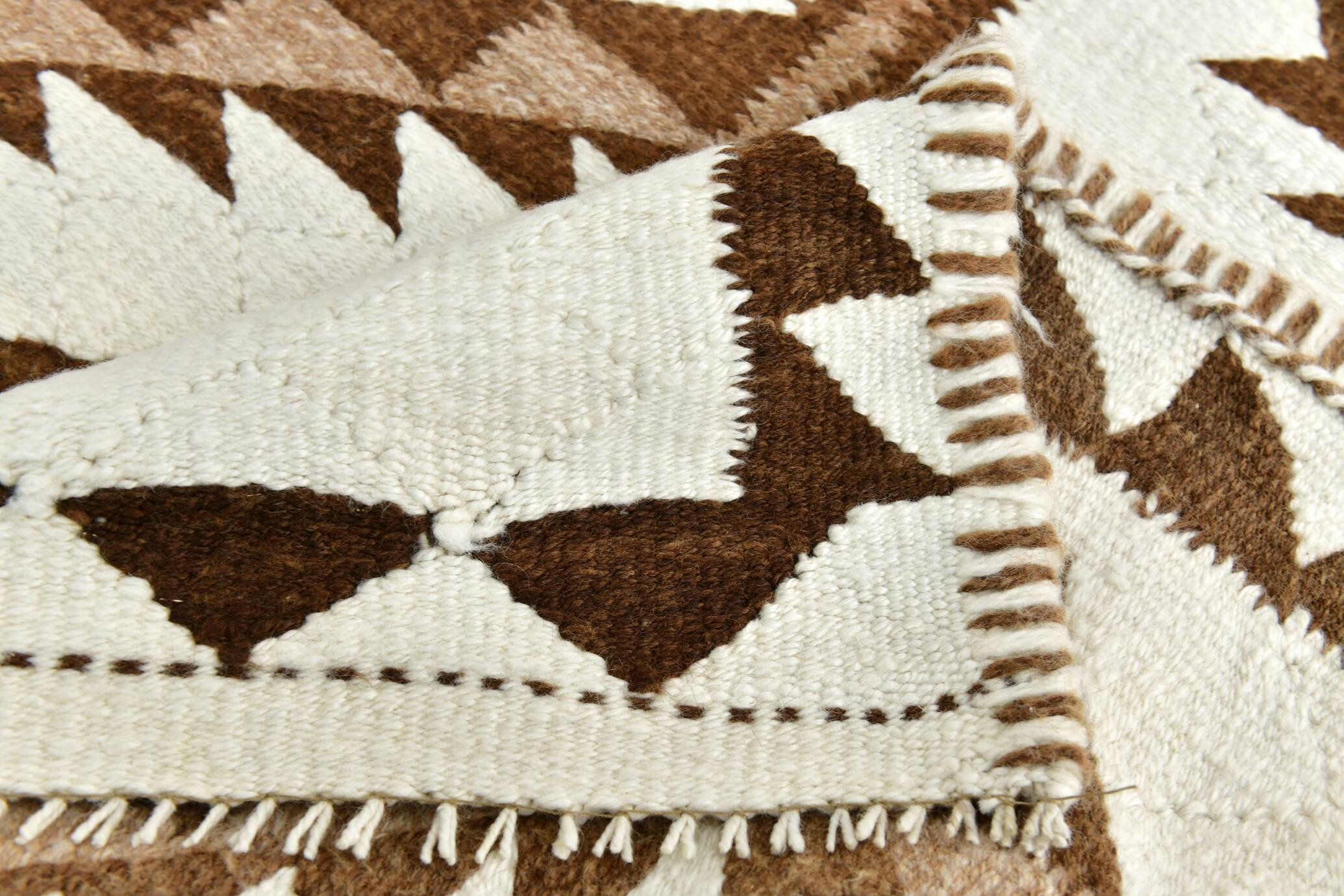 3x12 Geometric Beige & Brown Kilim Runner Rug, 102x357Cm