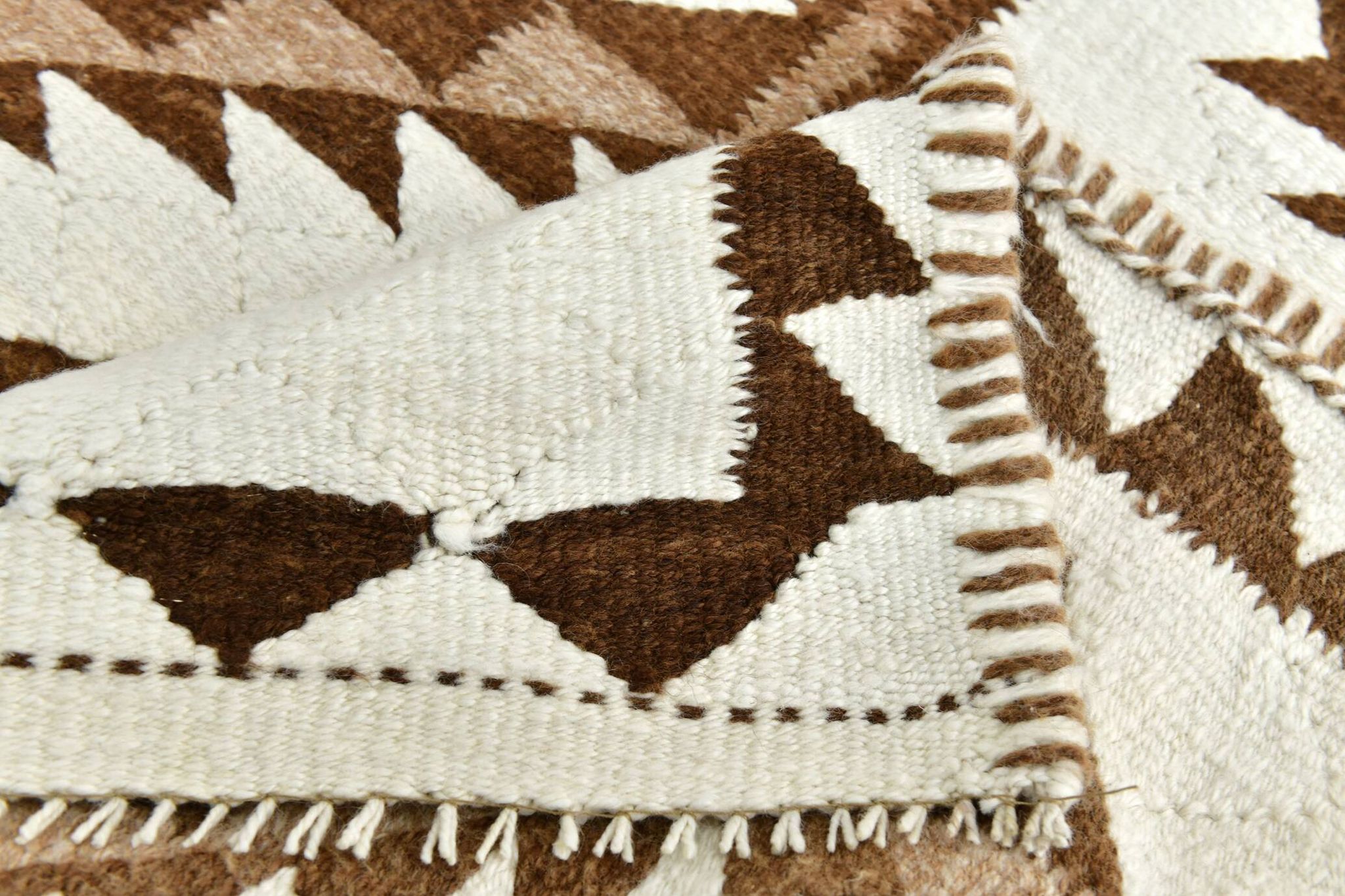 3x12 Geometric Beige & Brown Kilim Runner Rug, 102x357Cm