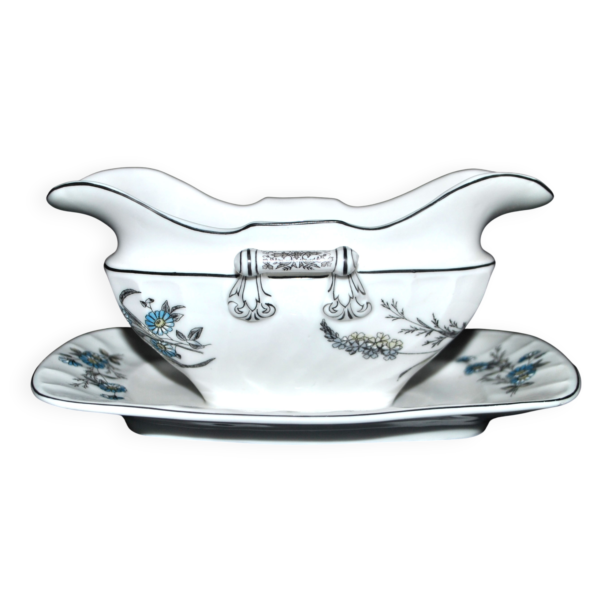 Antique Empire style porcelain sauceboat, hand-painted