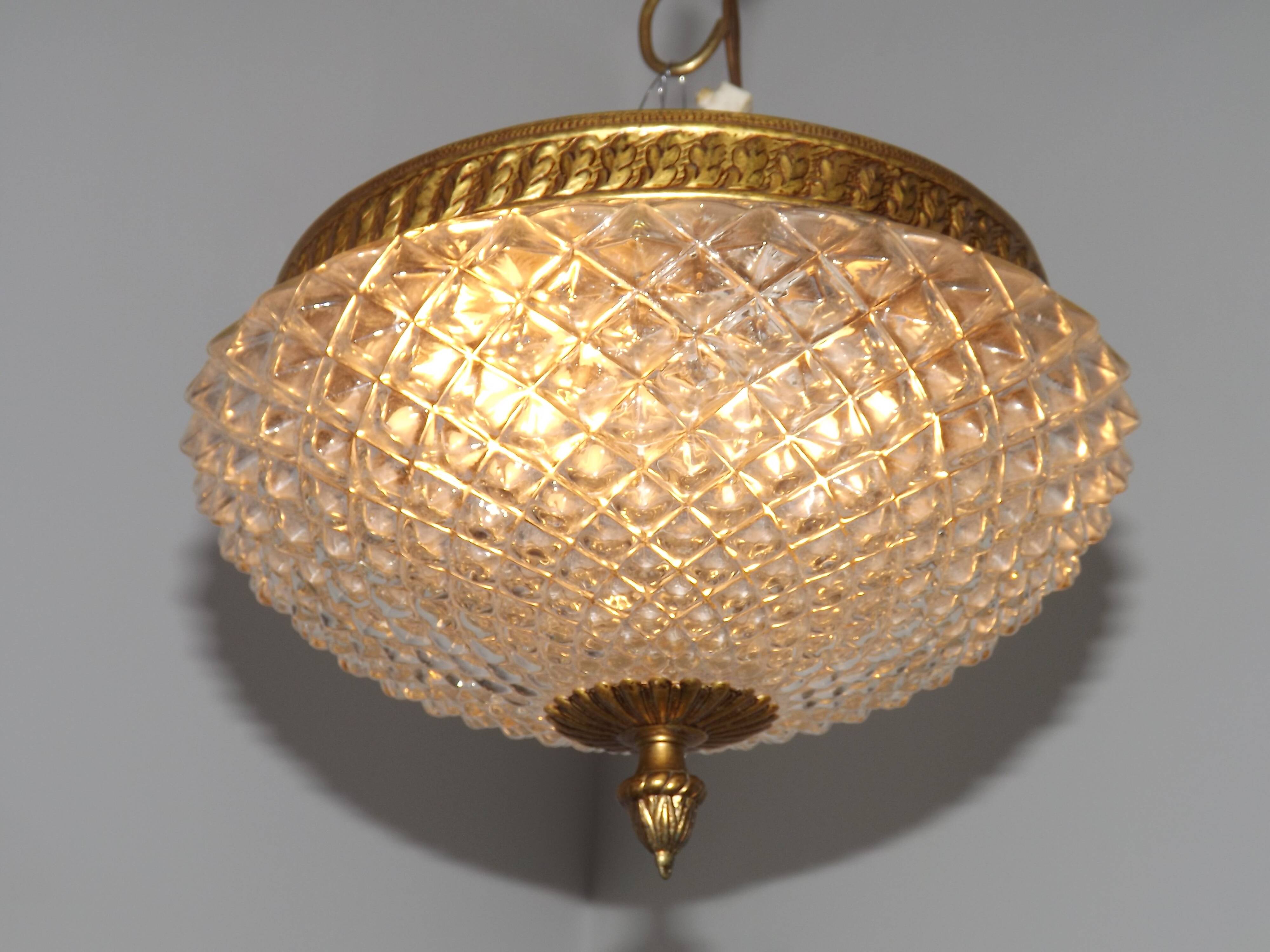 Brass and crystal diamond point ceiling light, France
