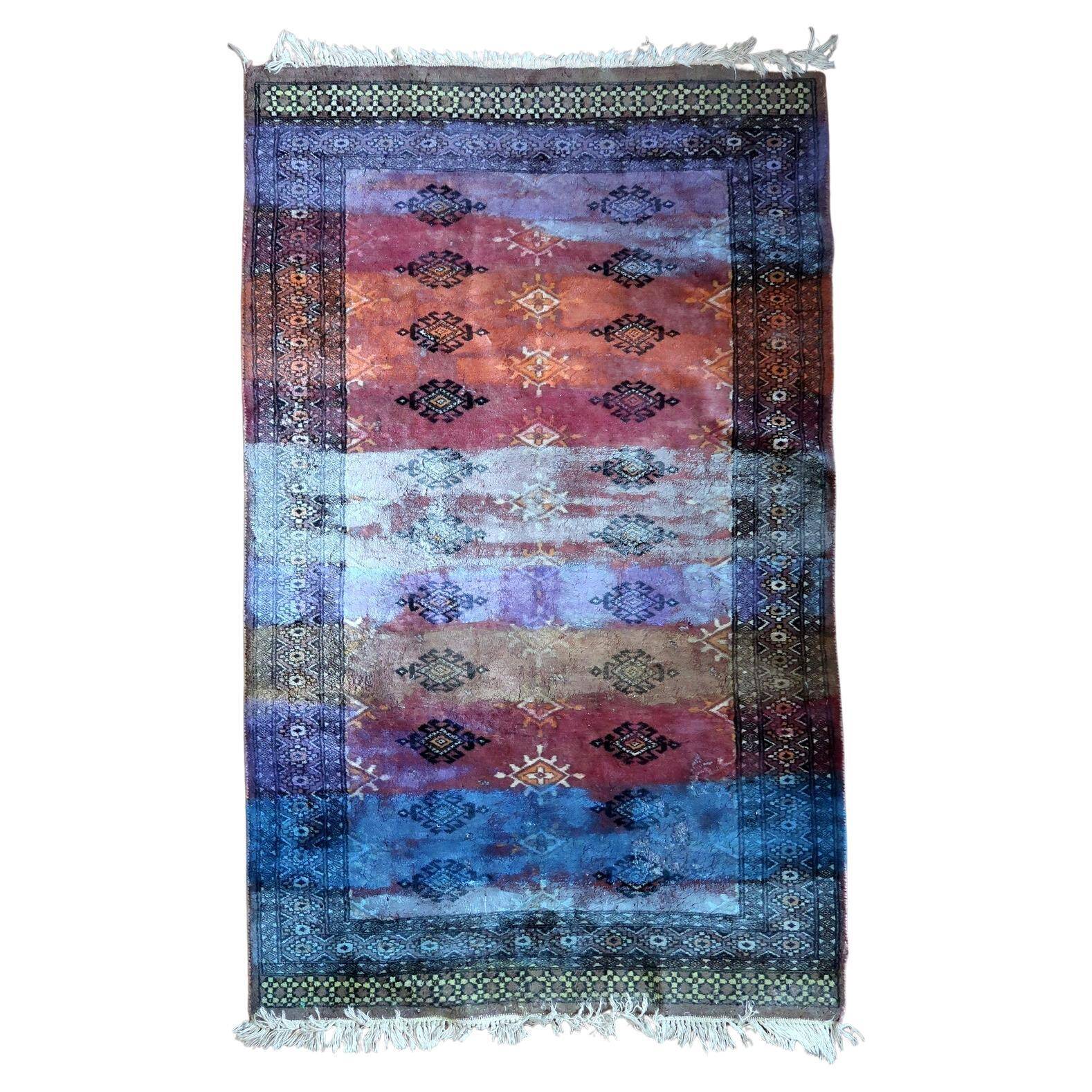 Contemporary artistry meets vintage Bukhara rug, 95cm x 154cm, 1950s