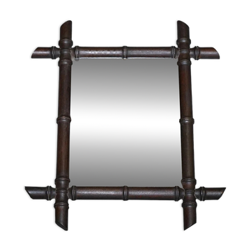 Small Decorative Antique Wall Mirror in Faux Bamboo with Fox Glass, France