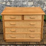 Vintage rattan and woven wicker chest of drawers 1970