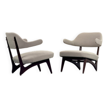 Lounge chairs with new fabric, 1950s, Set of 2