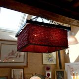 Important Red Glass Bead Chandelier, Murano, Brutalism, c. 1970