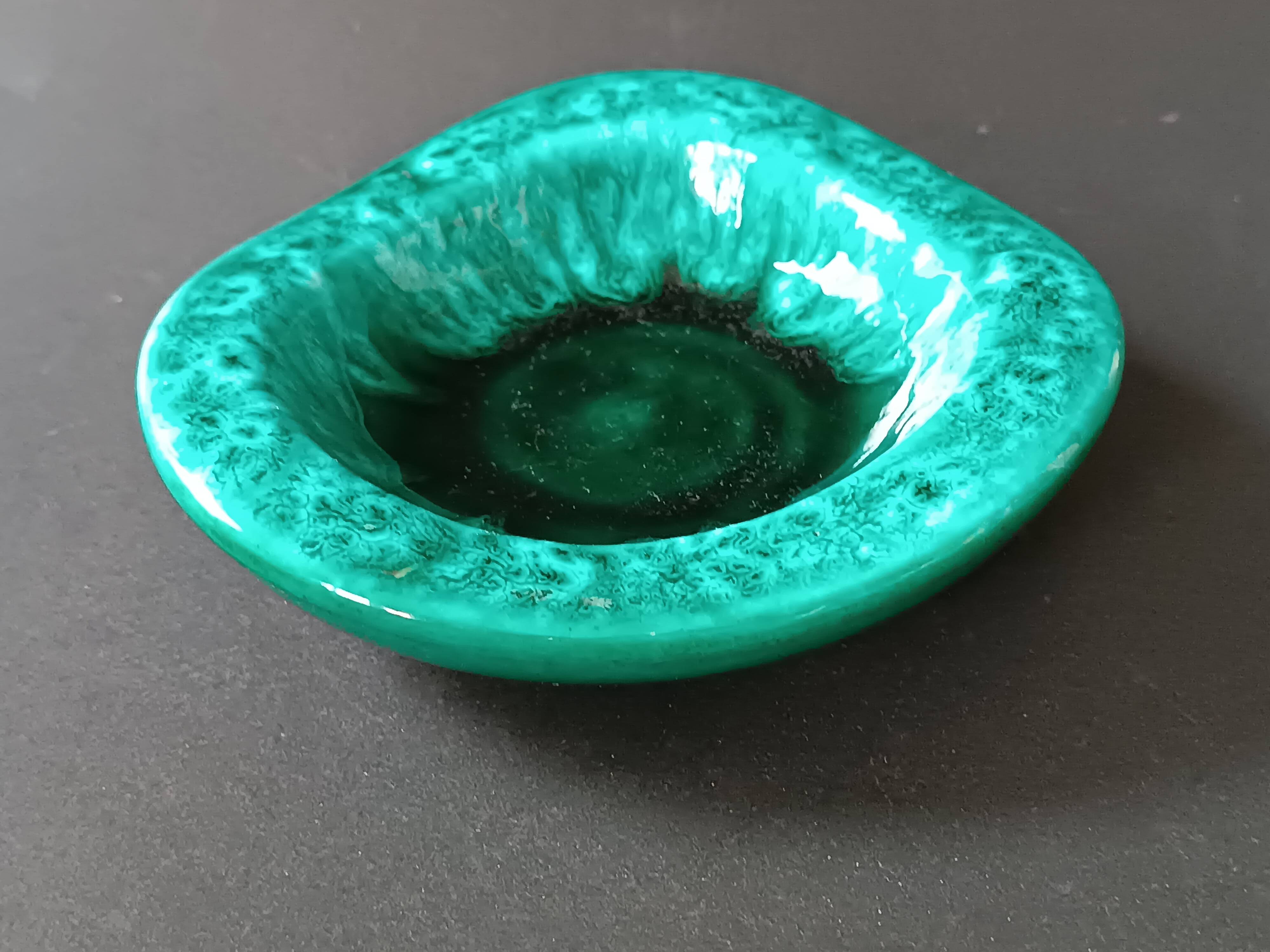 Turquoise glazed ceramic catchall by Giraud Vallauris 1960