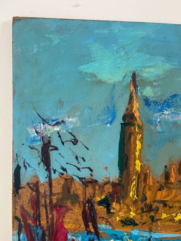 Venise, technique au couteau sur panneau