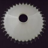 French frilled glass pendant shade, white opaline glass with a clear scalloped edge.