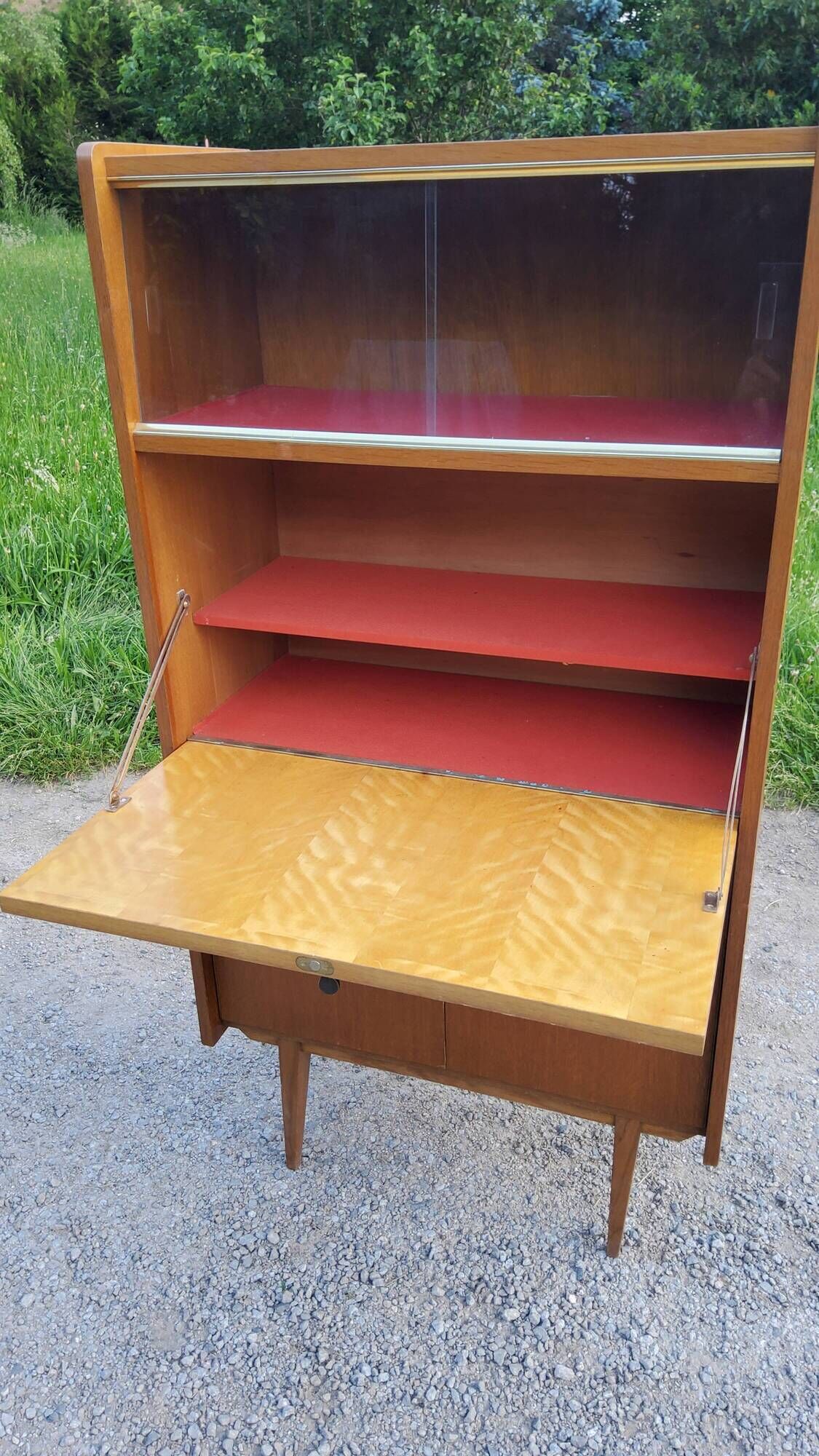 Library secretary of the 50s in blond oak compass feet