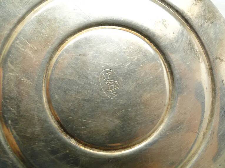 Mid-century modern sugar bowl, glass, silver-plated brass, Poland, 1960s