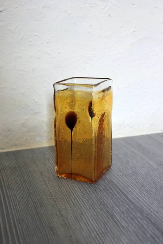 Vintage amber bubble glass vase from the 1960s, Scandinavian.