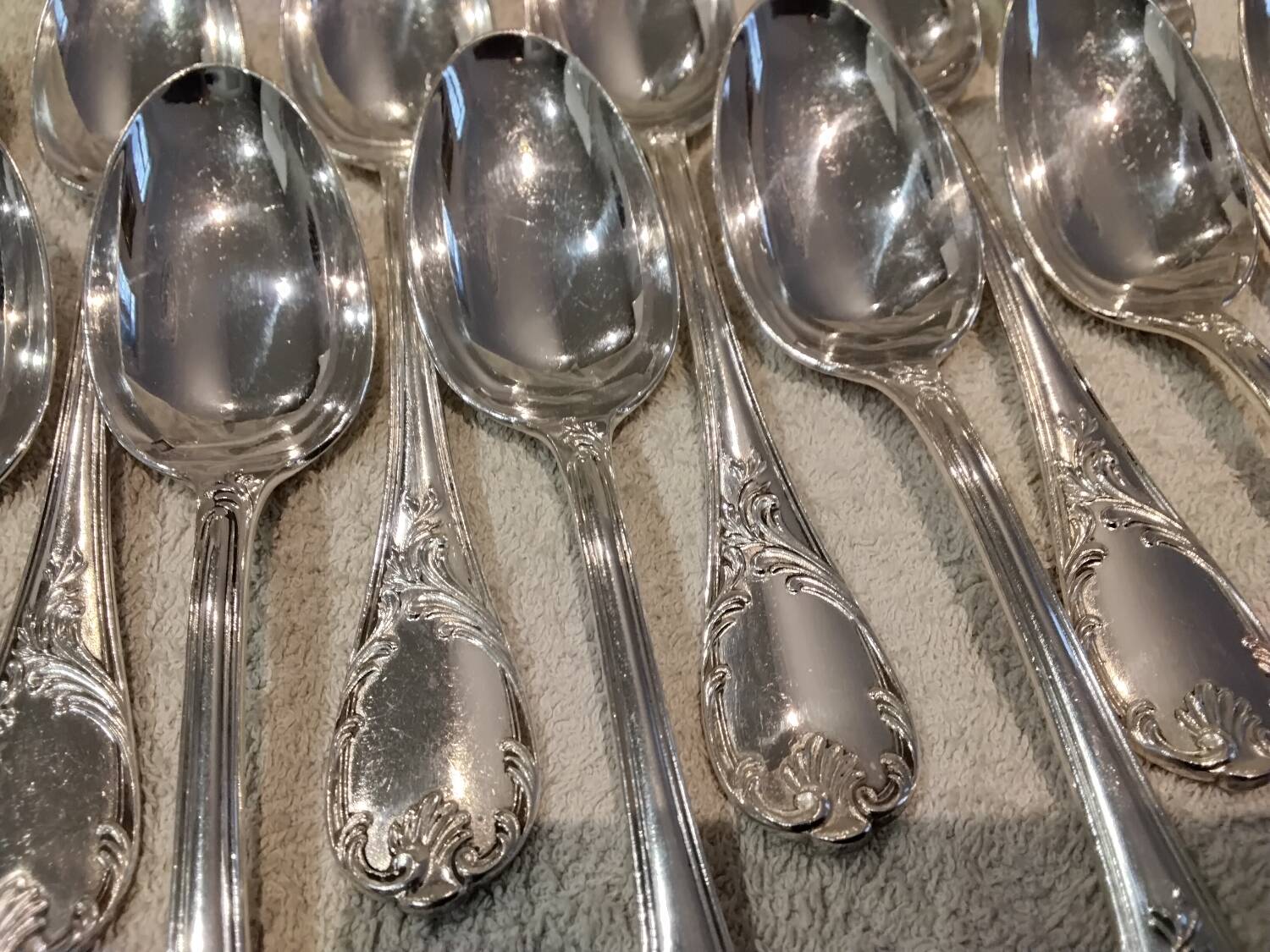 12 silver-plated dessert forks by Christofle Marly, 18.8cm