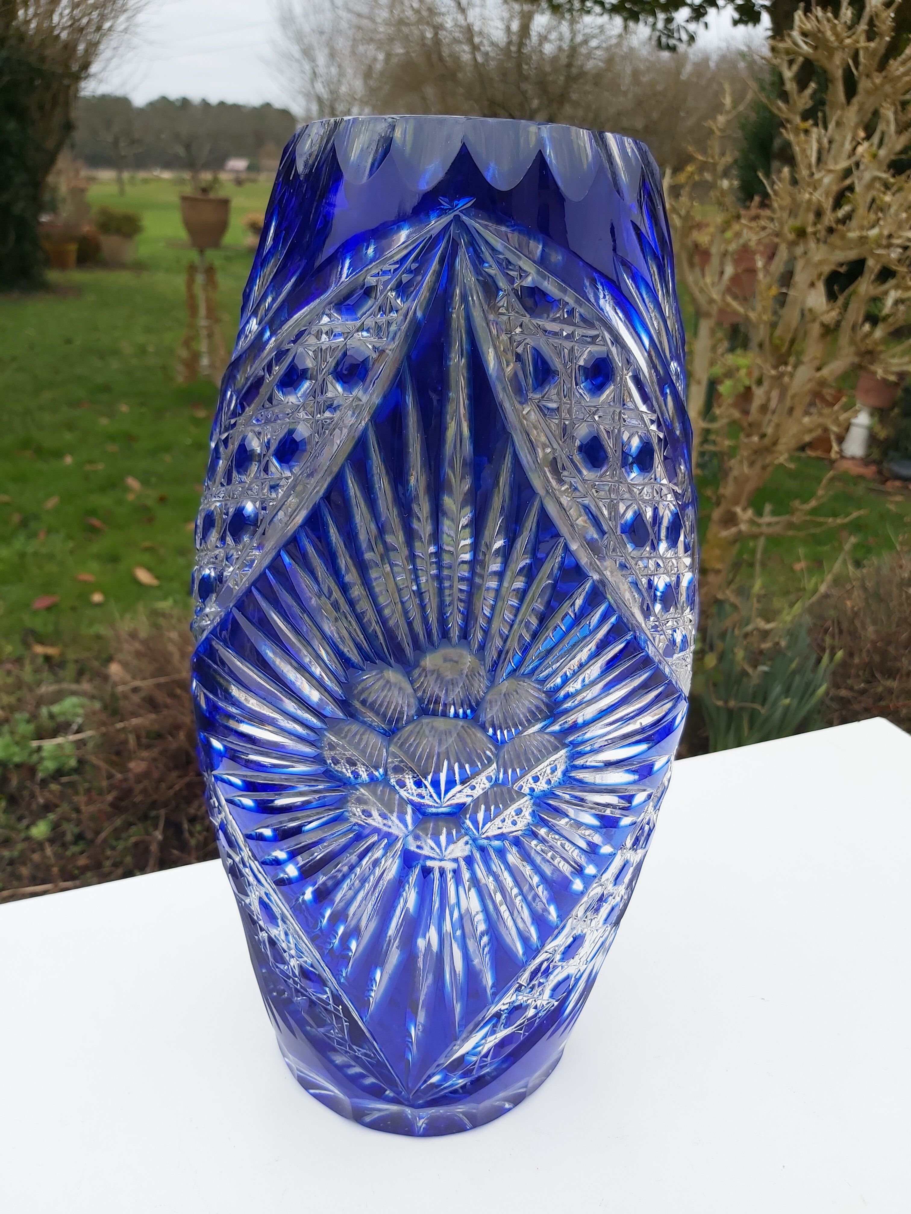 Bohemian crystal blue vase height 36.5 cm7