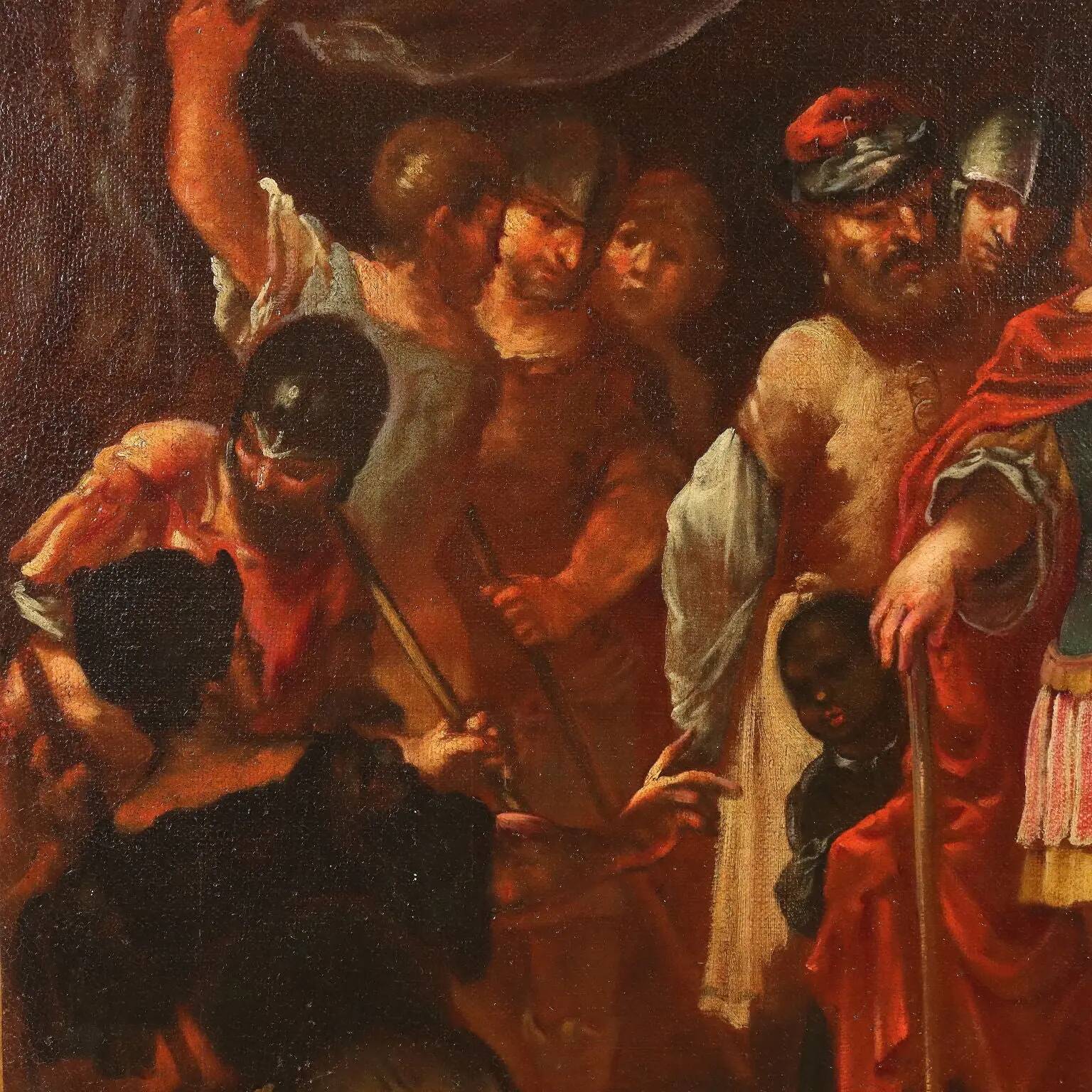 Ancient painting with a historical subject, oil on canvas, 17th century.