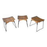 Set of three Raoul Guys wicker and metal stools