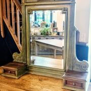 Antique bevelled mirror Farrow and Ball "Green Bancha"