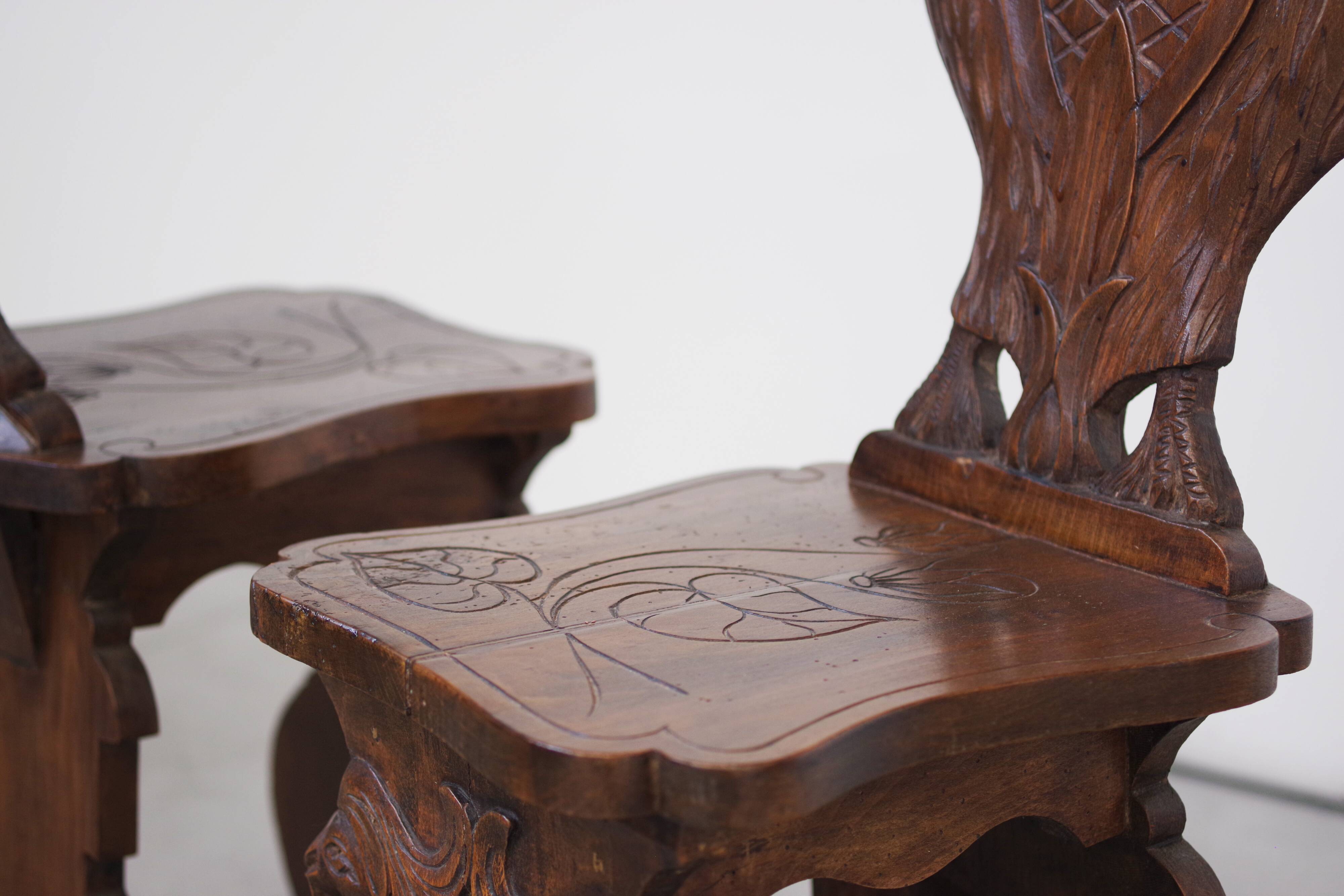 Pair of Hand-Carved Late 19th Century Chairs – Ornate Antique Craftsmanship